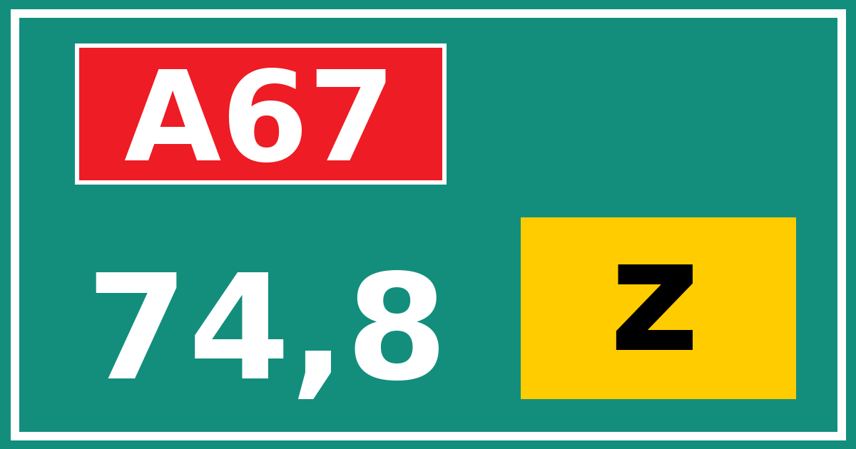 Hectometerbord A67 74,8 letter z
