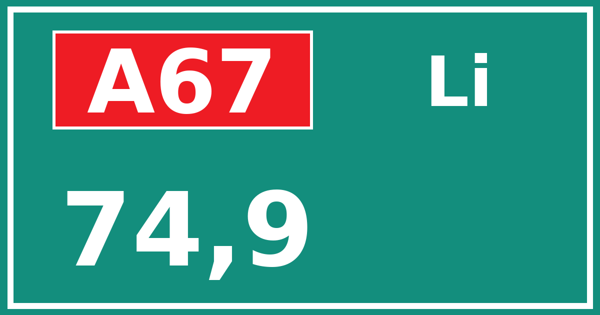 Hectometerbord A67 74,9 zijde Li