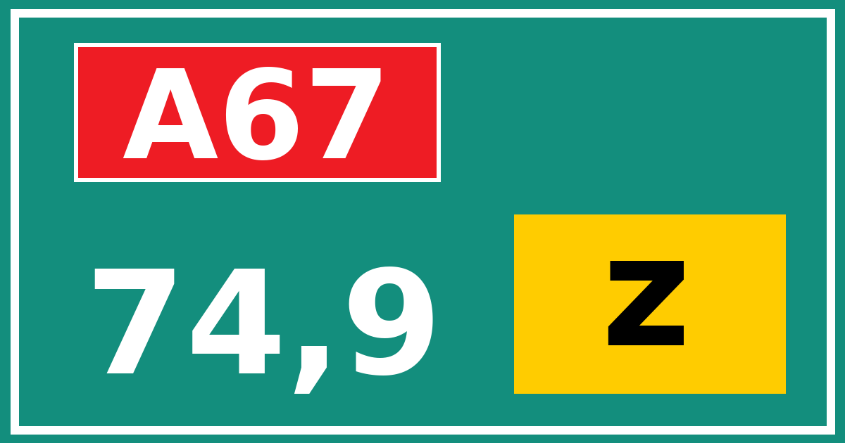 Hectometerbord A67 74,9 letter z
