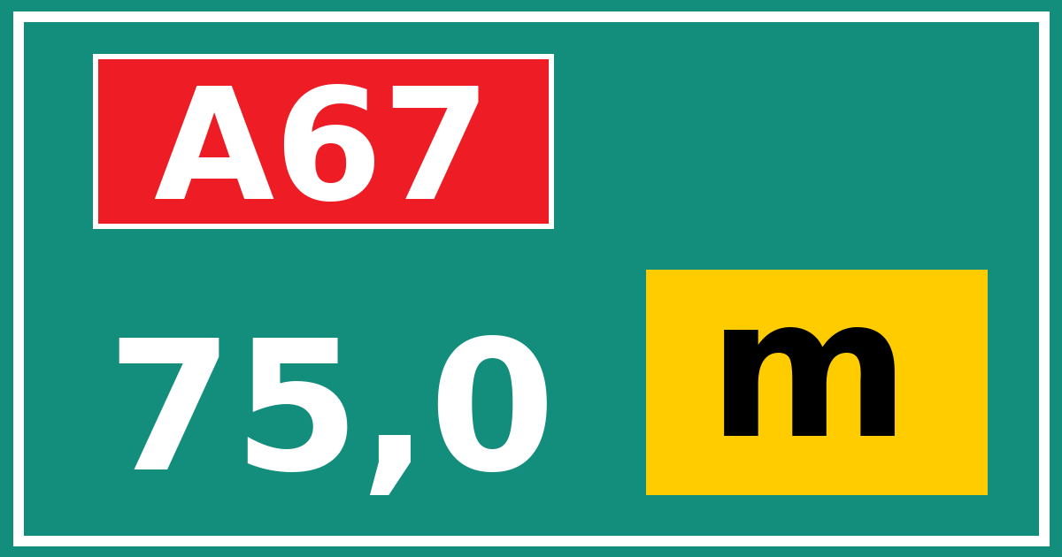 Hectometerbord A67 75,0 letter m