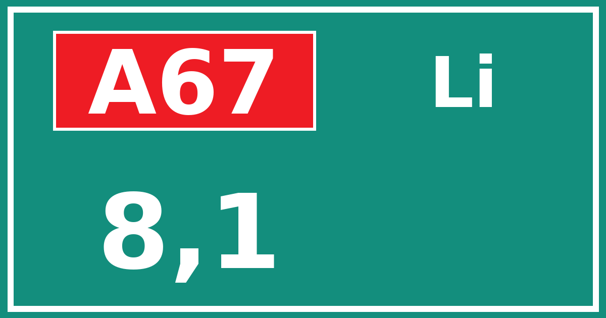 Hectometerbord A67 8,1 zijde Li