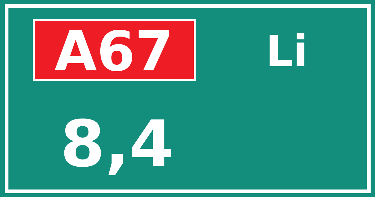 Hectometerbord A67 8,4 zijde Li