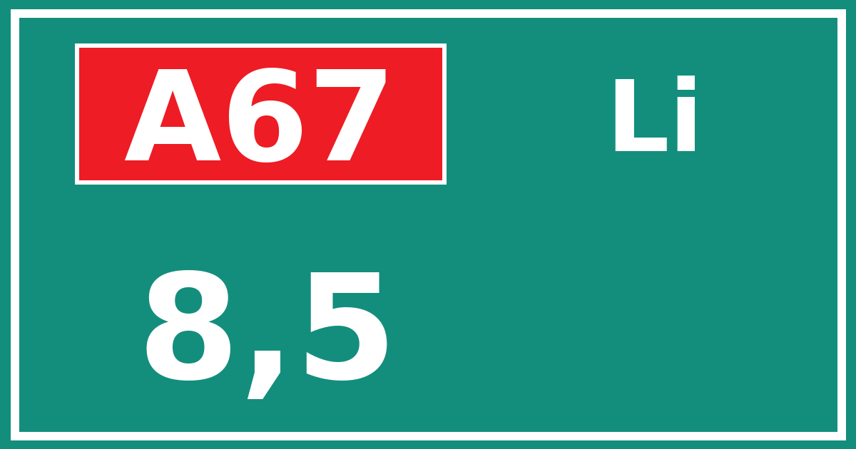Hectometerbord A67 8,5 zijde Li