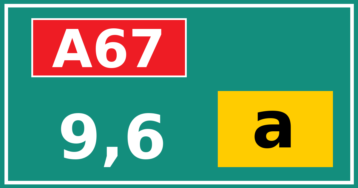 Hectometerbord A67 9,6 letter a