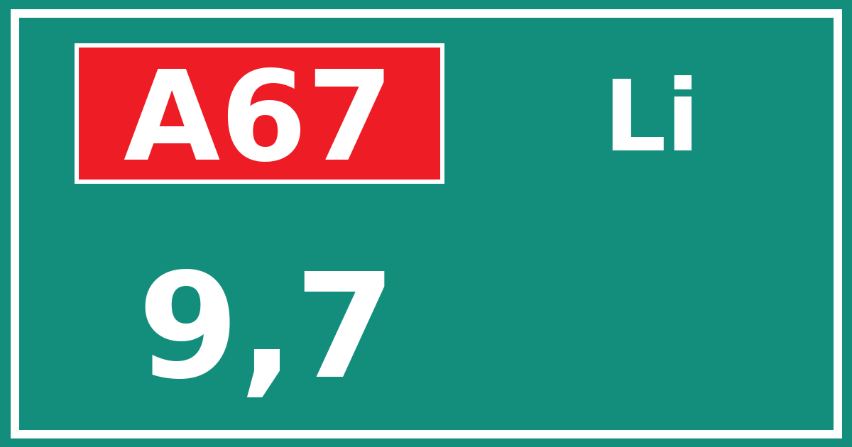 Hectometerbord A67 9,7 zijde Li