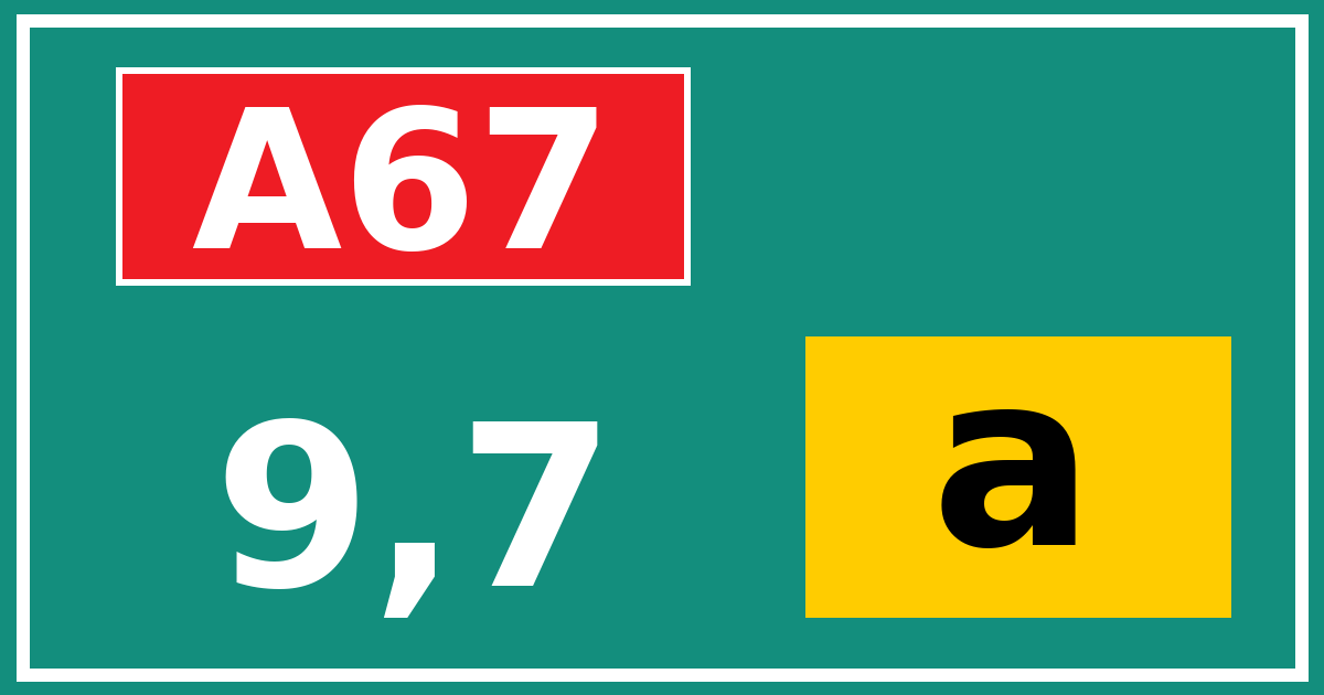 Hectometerbord A67 9,7 letter a