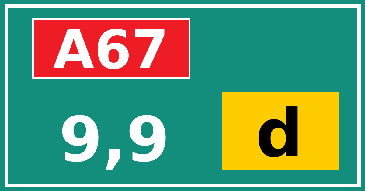 Hectometerbord A67 9,9 letter d