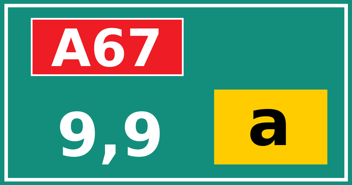 Hectometerbord A67 9,9 letter a