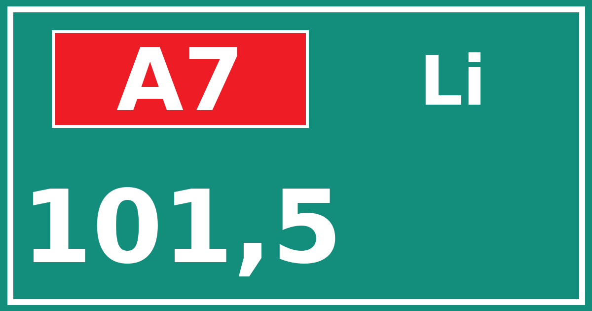 Hectometerbord A7 101,5 zijde Li
