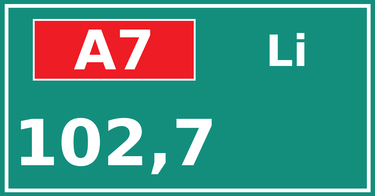 Hectometerbord A7 102,7 zijde Li