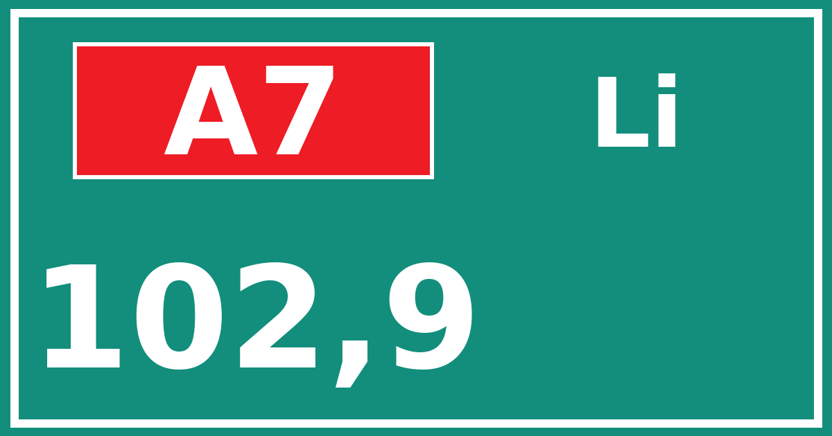 Hectometerbord A7 102,9 zijde Li