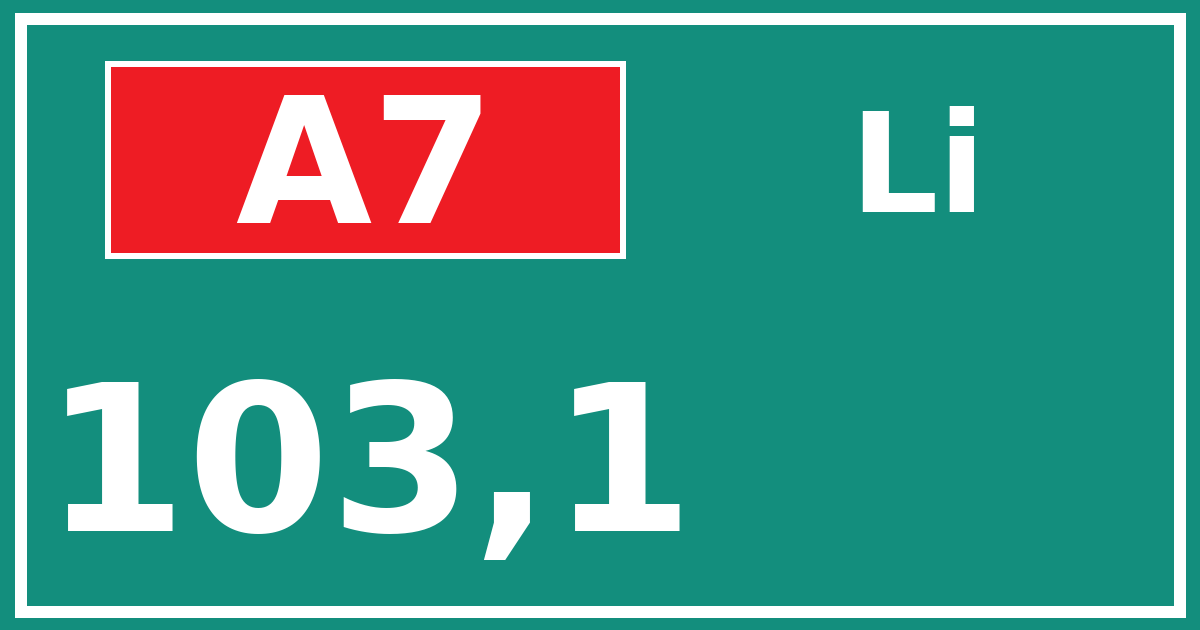 Hectometerbord A7 103,1 zijde Li