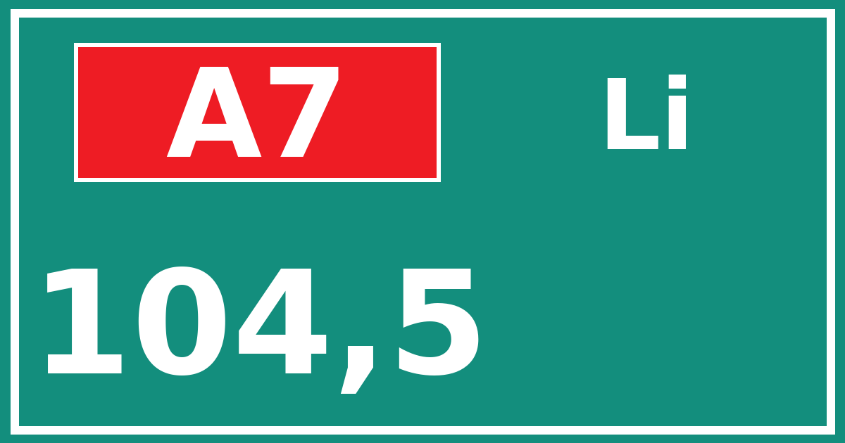 Hectometerbord A7 104,5 zijde Li