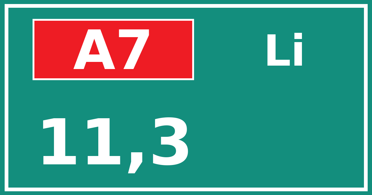 Hectometerbord A7 11,3 zijde Li