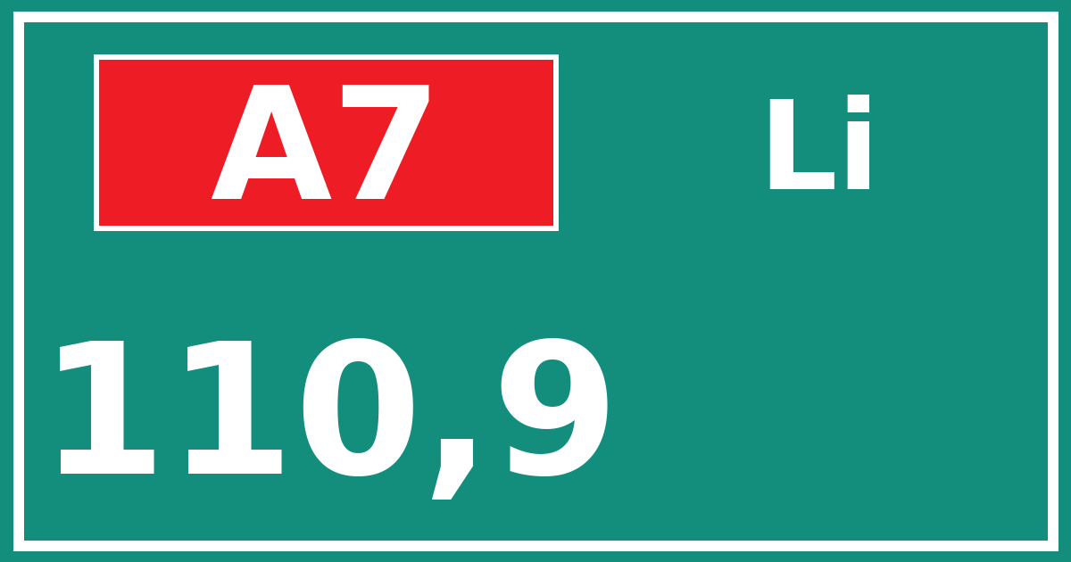 Hectometerbord A7 110,9 zijde Li