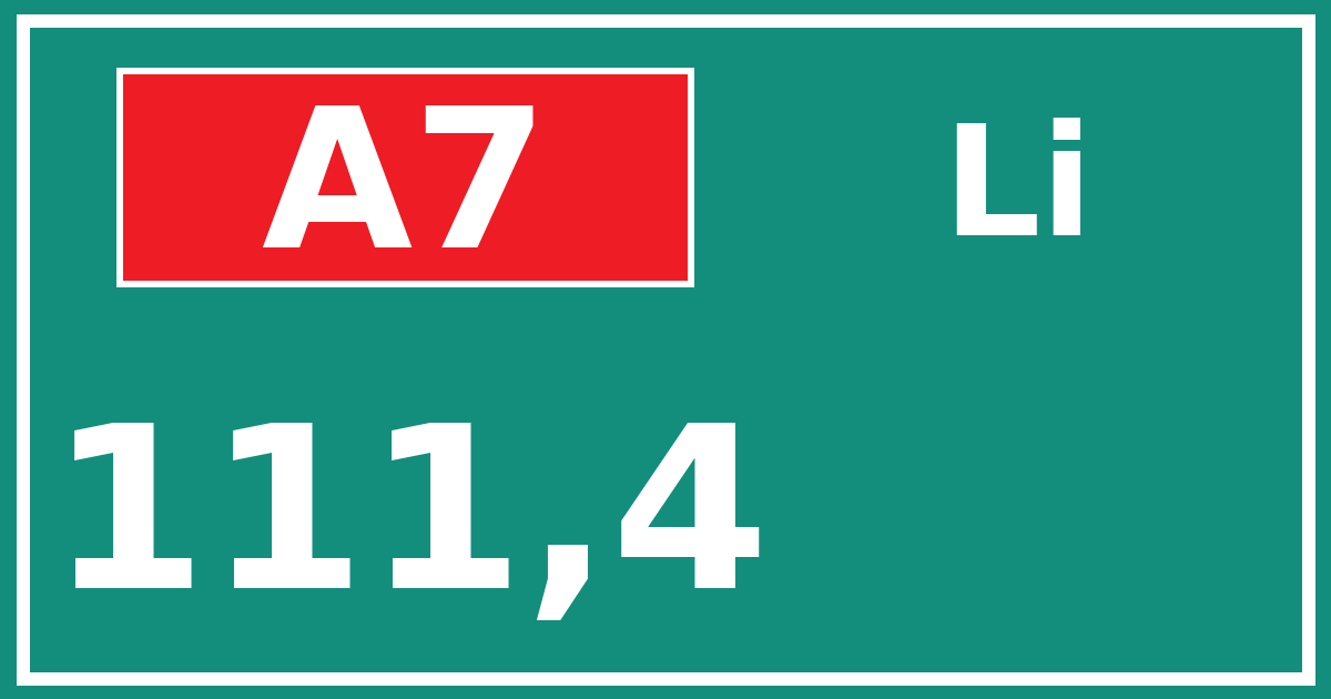 Hectometerbord A7 111,4 zijde Li