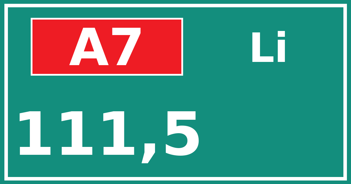 Hectometerbord A7 111,5 zijde Li