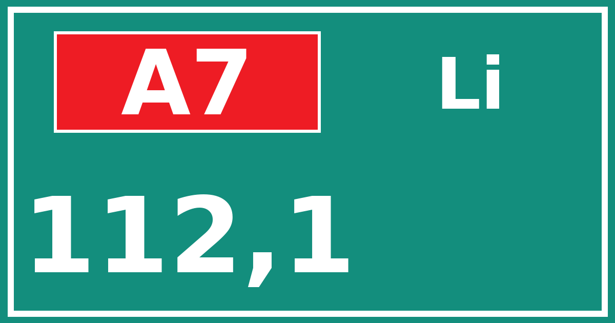 Hectometerbord A7 112,1 zijde Li