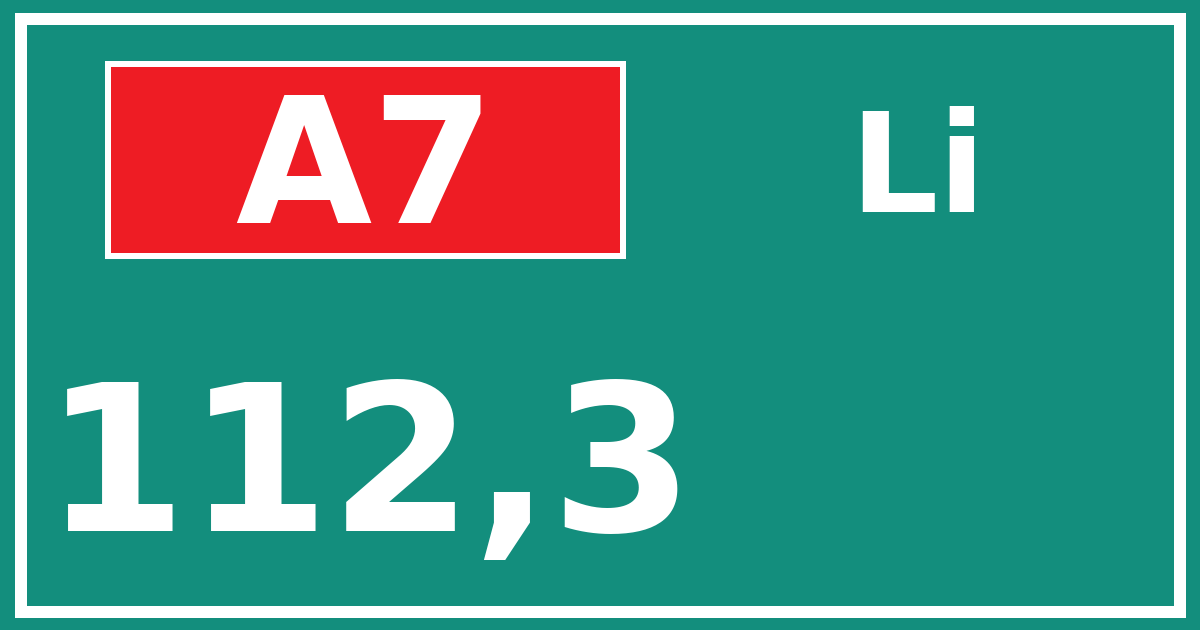 Hectometerbord A7 112,3 zijde Li