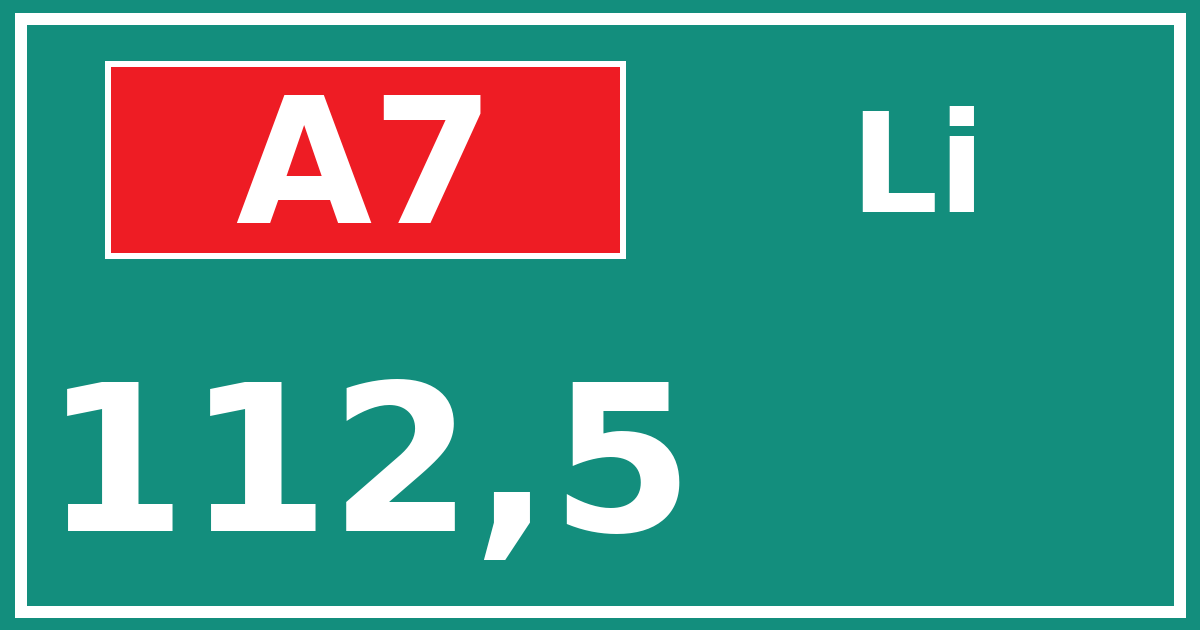 Hectometerbord A7 112,5 zijde Li