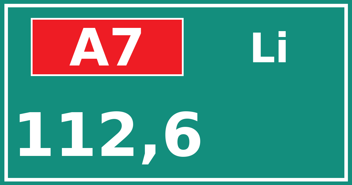 Hectometerbord A7 112,6 zijde Li
