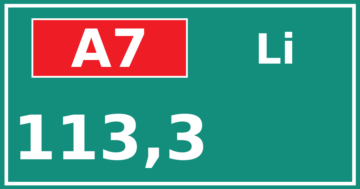 Hectometerbord A7 113,3 zijde Li