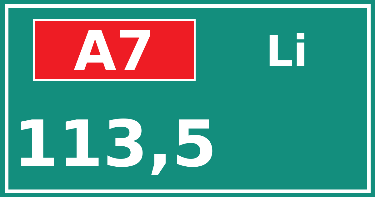 Hectometerbord A7 113,5 zijde Li