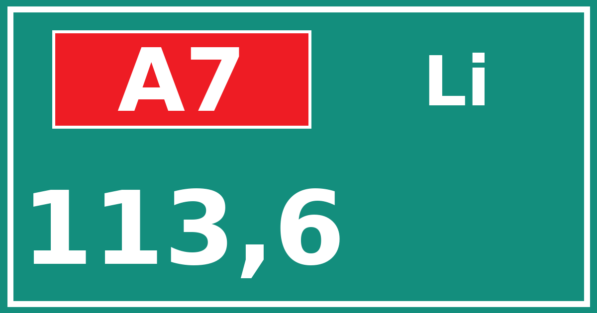 Hectometerbord A7 113,6 zijde Li