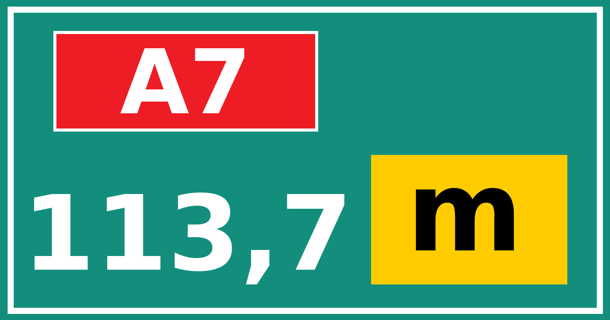 Hectometerbord A7 113,7 letter m