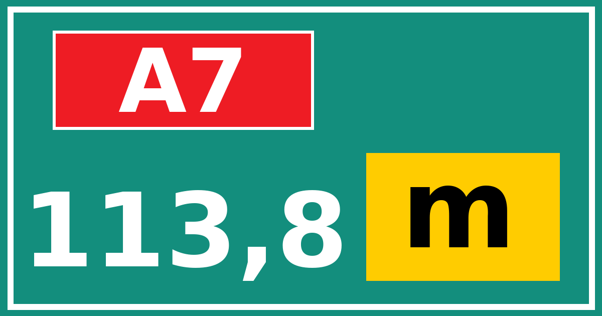 Hectometerbord A7 113,8 letter m