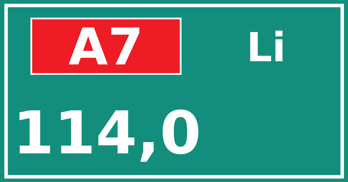 Hectometerbord A7 114,0 zijde Li