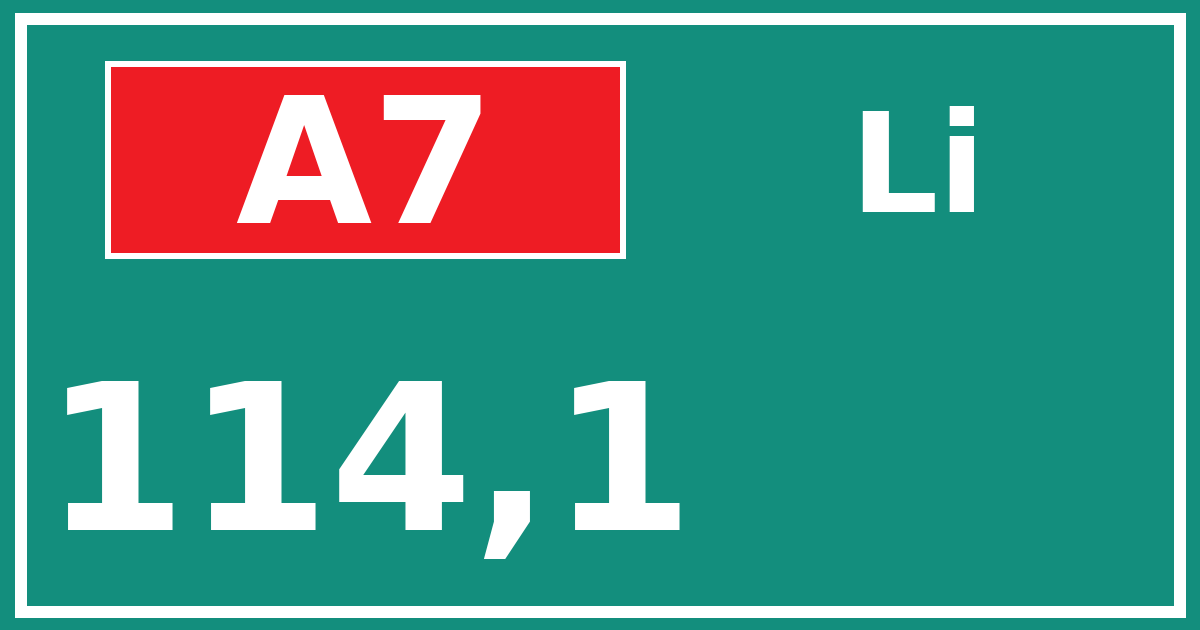 Hectometerbord A7 114,1 zijde Li