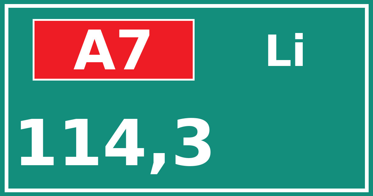 Hectometerbord A7 114,3 zijde Li