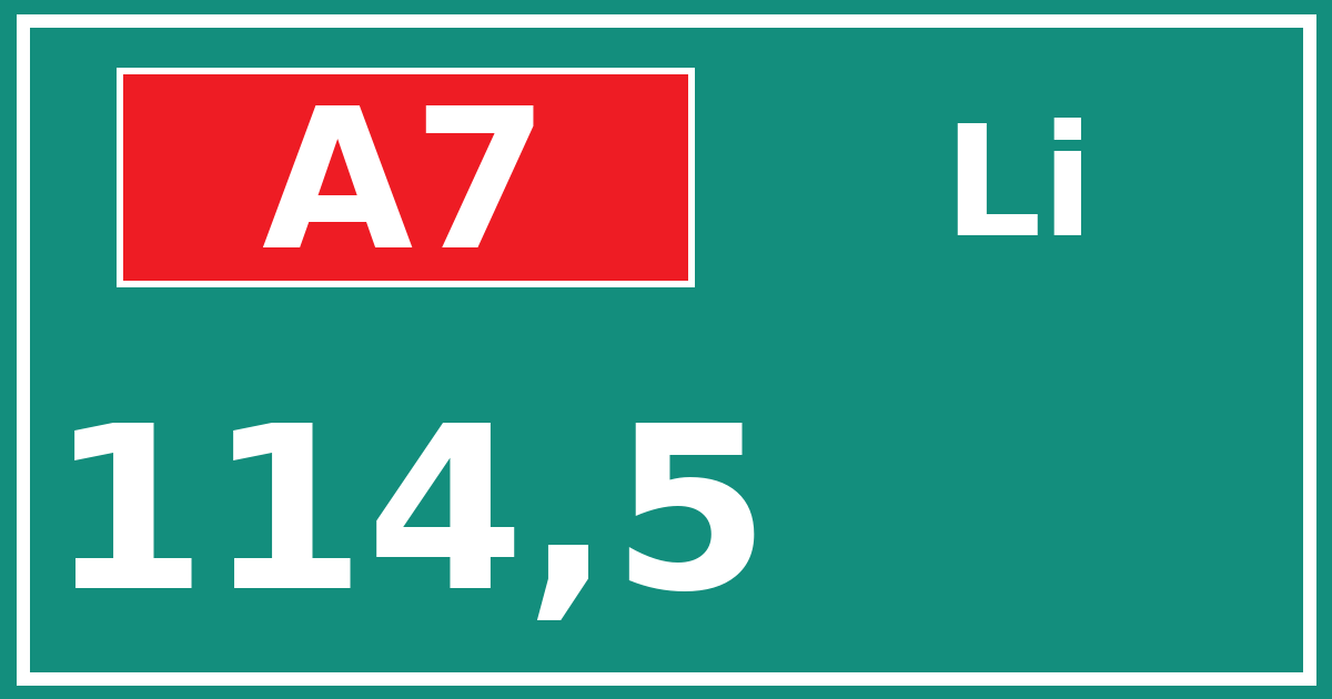 Hectometerbord A7 114,5 zijde Li