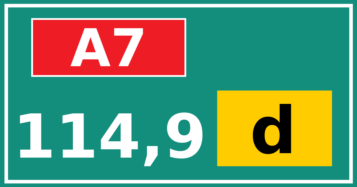 Hectometerbord A7 114,9 letter d