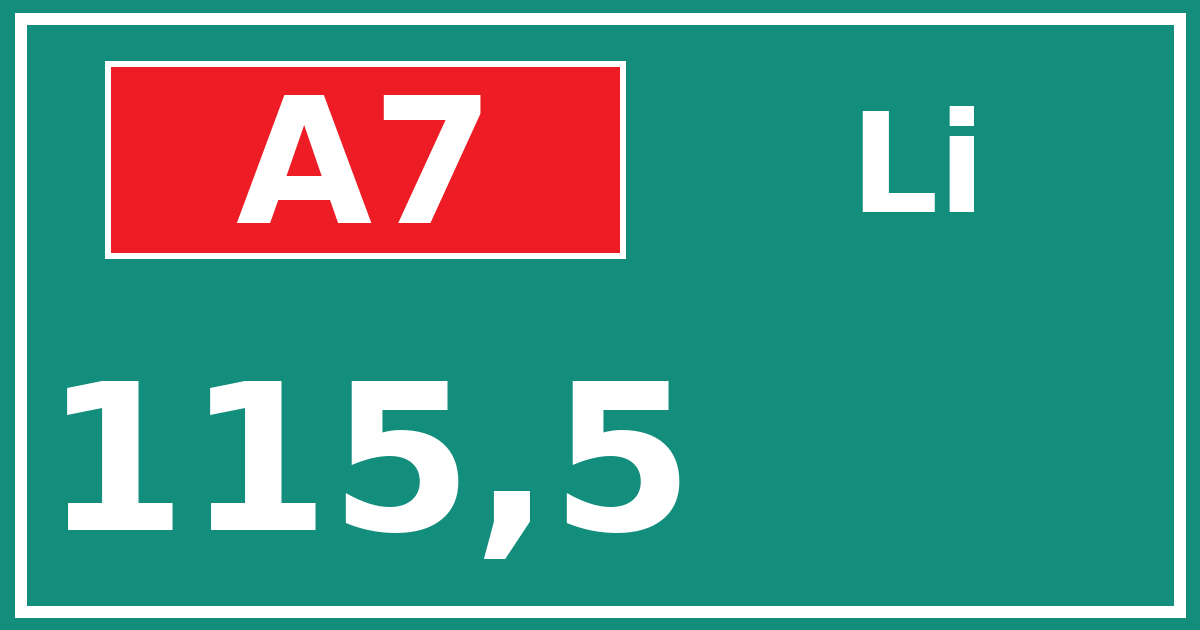 Hectometerbord A7 115,5 zijde Li