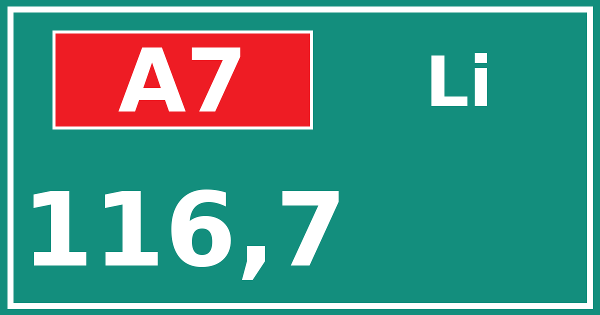 Hectometerbord A7 116,7 zijde Li