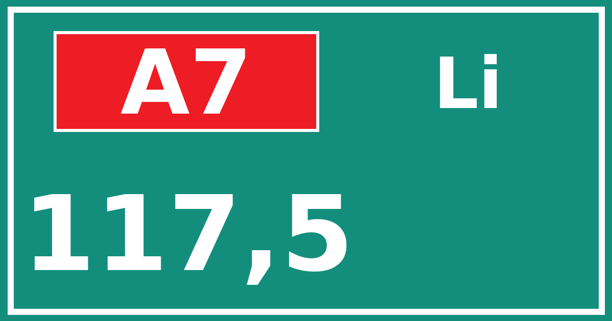 Hectometerbord A7 117,5 zijde Li