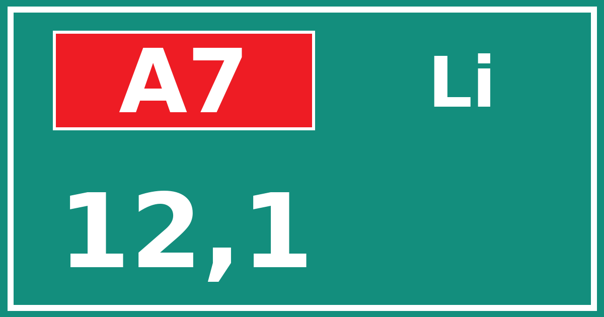Hectometerbord A7 12,1 zijde Li