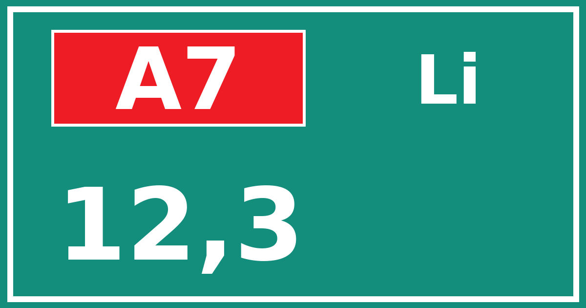 Hectometerbord A7 12,3 zijde Li