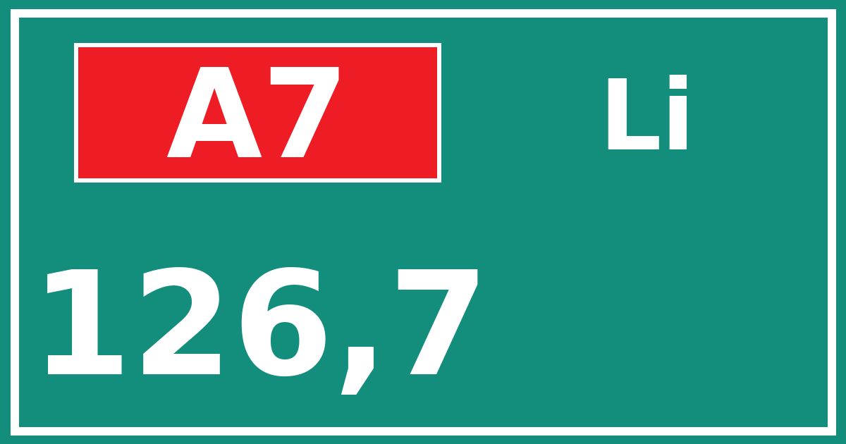 Hectometerbord A7 126,7 zijde Li