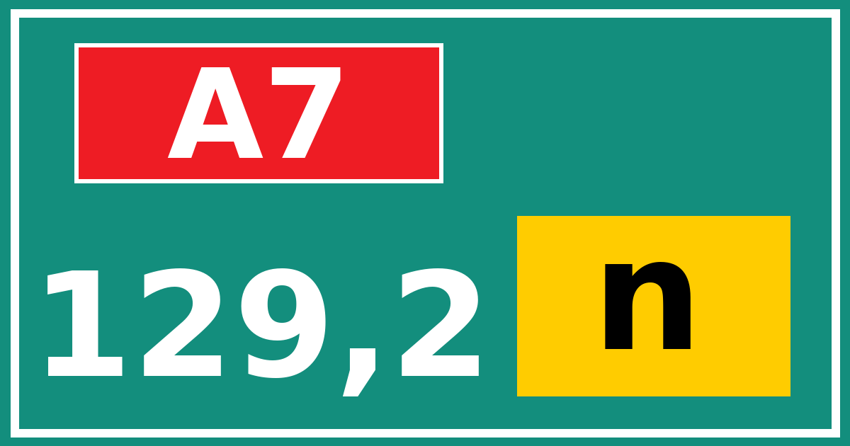 Hectometerbord A7 129,2 letter n