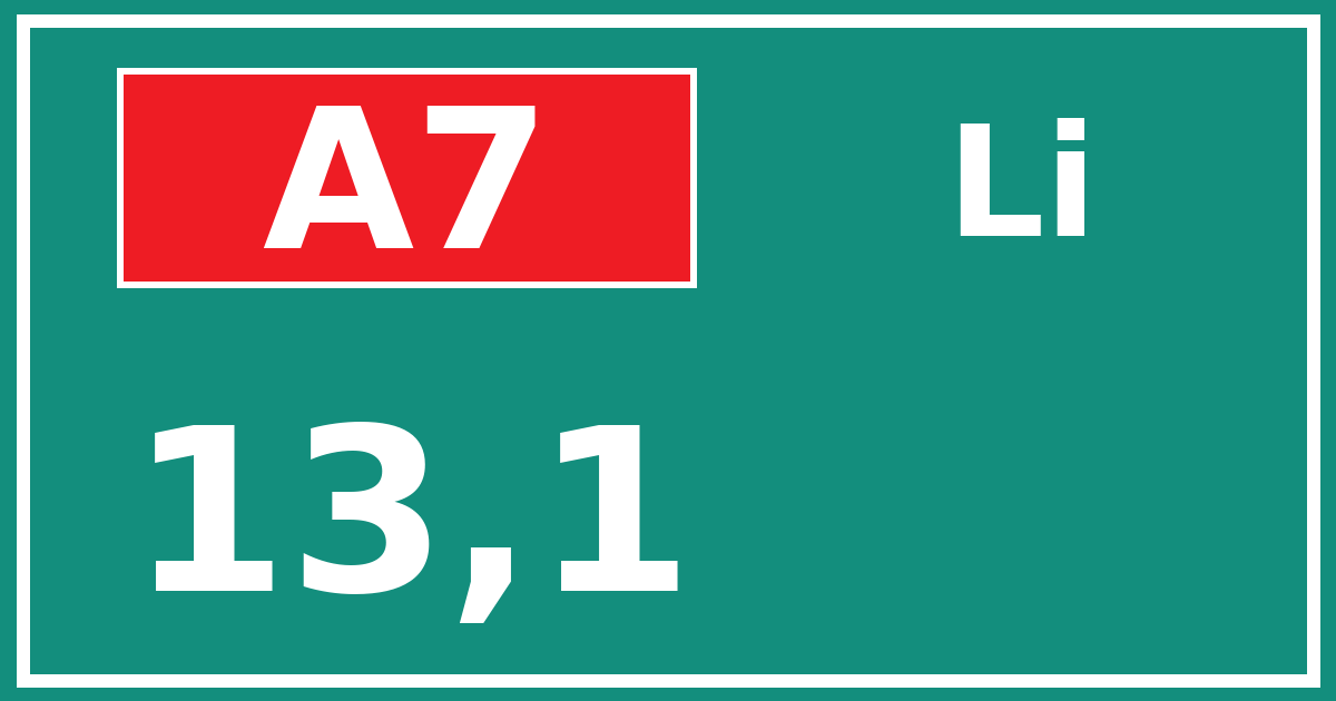 Hectometerbord A7 13,1 zijde Li
