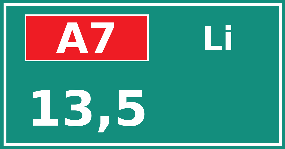 Hectometerbord A7 13,5 zijde Li