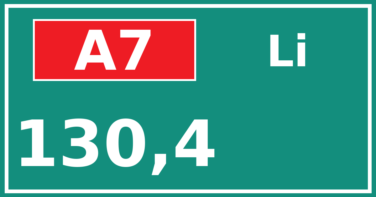 Hectometerbord A7 130,4 zijde Li
