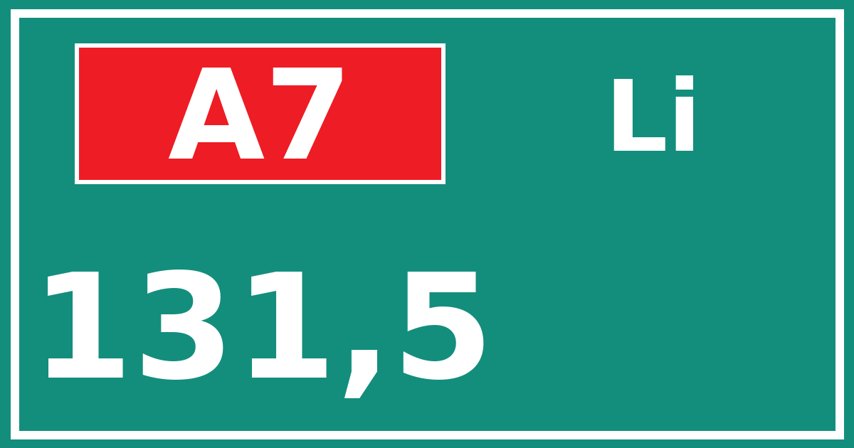 Hectometerbord A7 131,5 zijde Li