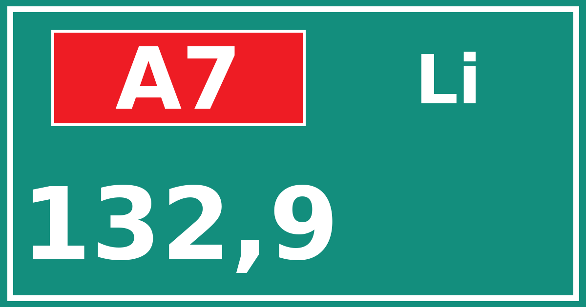 Hectometerbord A7 132,9 zijde Li