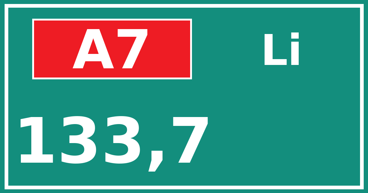 Hectometerbord A7 133,7 zijde Li