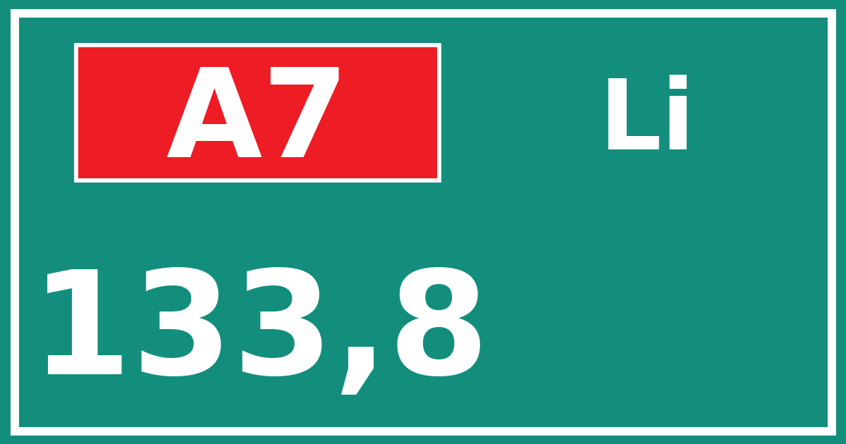 Hectometerbord A7 133,8 zijde Li