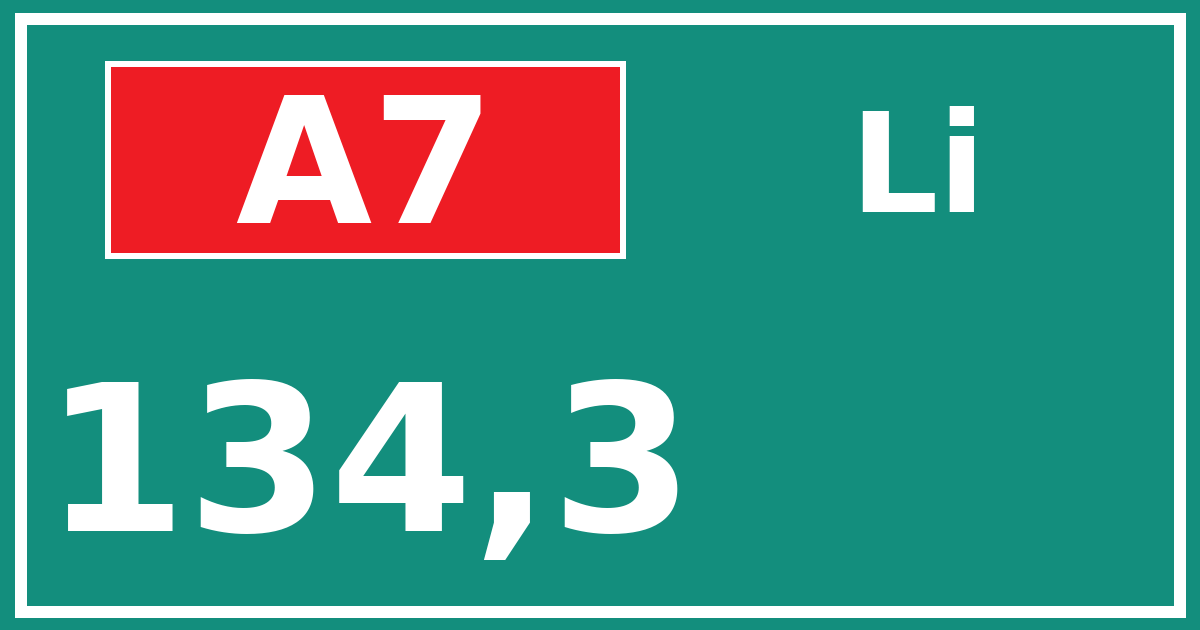 Hectometerbord A7 134,3 zijde Li